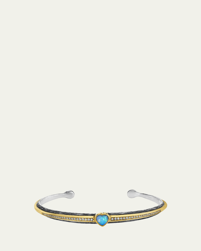 Opal Heart Cuff Bracelet with Diamonds